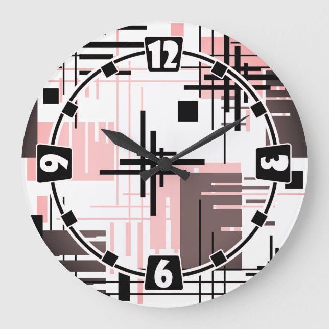 Abstract modern geometric shapes striped lined rec large clock (Front)