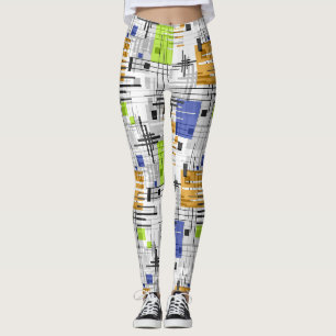 Abstract modern geometric shapes striped lined rec leggings