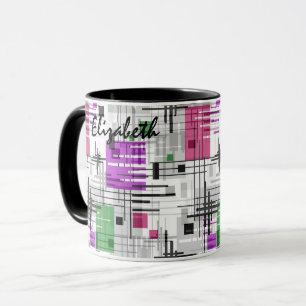 Abstract modern geometric shapes striped lined rec mug