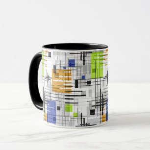 Abstract modern geometric shapes striped lined rec mug