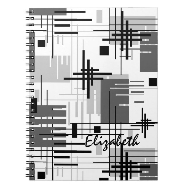 Abstract modern geometric shapes striped lined rec notebook (Front)