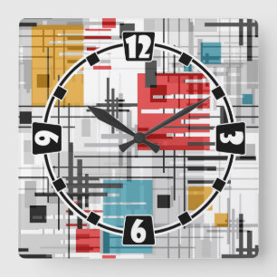Abstract modern geometric shapes striped lined rec square wall clock