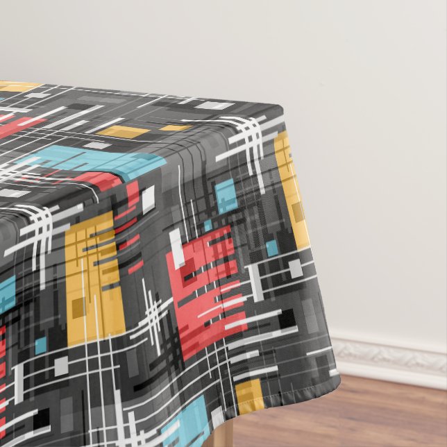 Abstract modern geometric shapes striped lined rec tablecloth (In Situ)