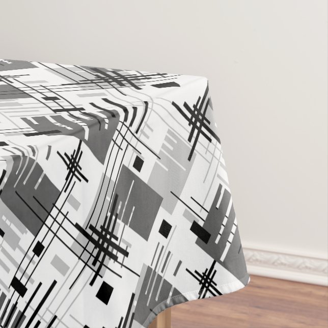 Abstract modern geometric shapes striped lined rec tablecloth (In Situ)
