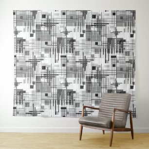 Abstract modern geometric shapes striped lined rec tapestry