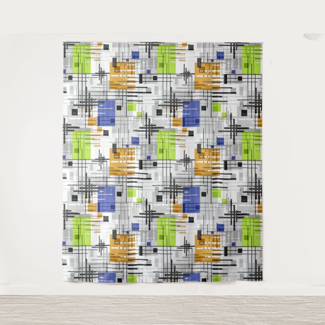 Abstract modern geometric shapes striped lined rec tapestry (Front)