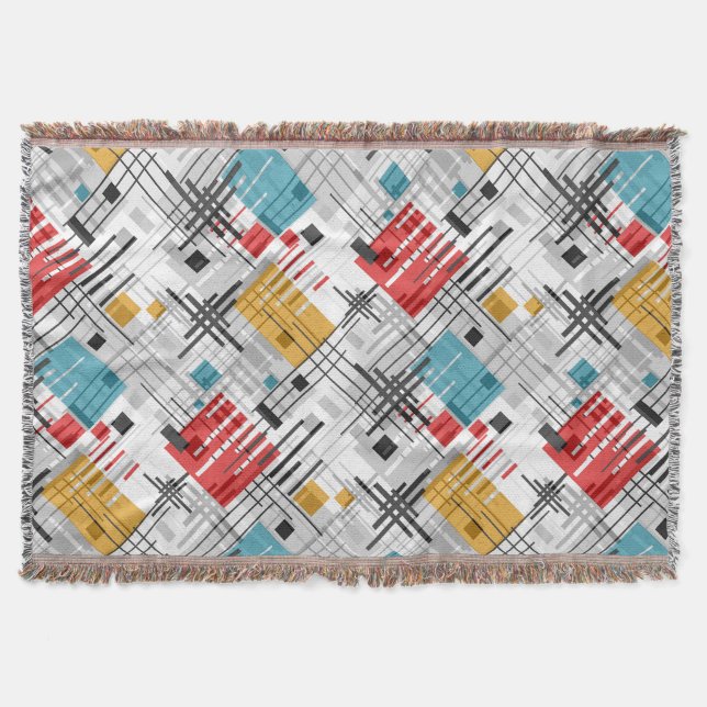 Abstract modern geometric shapes striped lined rec throw blanket (Front)