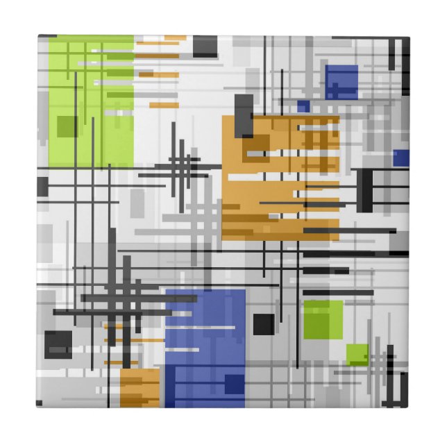 Abstract modern geometric shapes striped lined rec tile (Front)