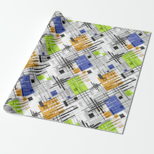 Abstract modern geometric shapes striped lined rec wrapping paper