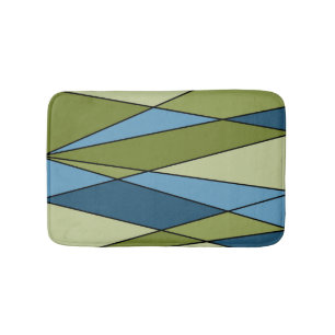 Abstract modern geometric shapes triangles blue gr bath mat