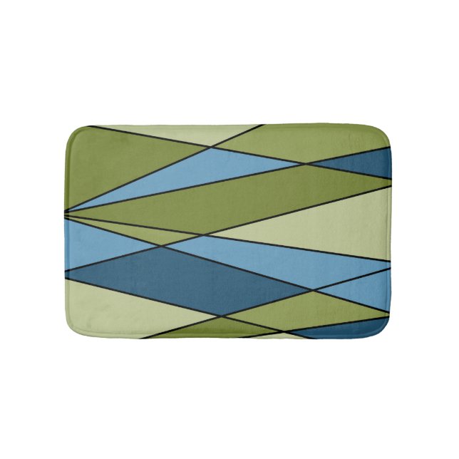 Abstract modern geometric shapes triangles blue gr bath mat (Front)