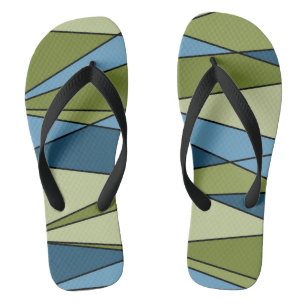 Abstract modern geometric shapes triangles blue gr flip flops