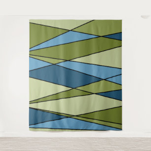 Abstract modern geometric shapes triangles blue gr tapestry