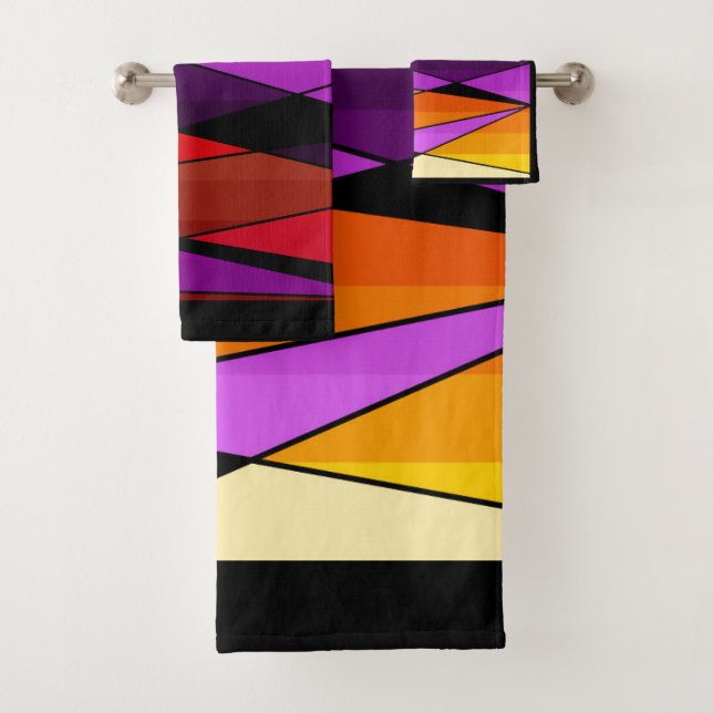Abstract modern geometric shapes triangles orange bath towel set (Insitu)