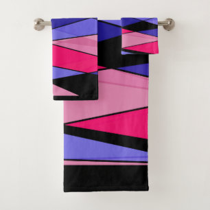 Abstract modern geometric shapes triangles pink bl bath towel set