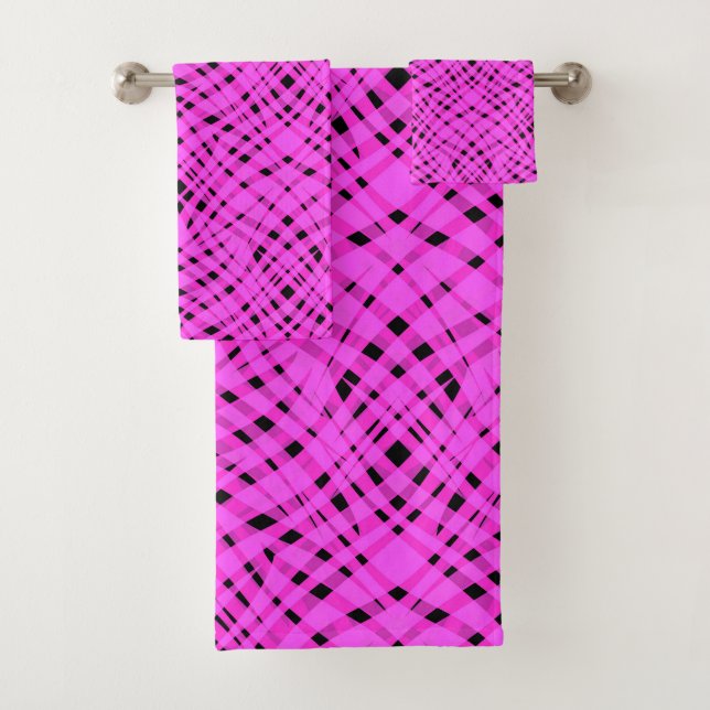 Abstract modern geometrical bright striped print bath towel set (Insitu)