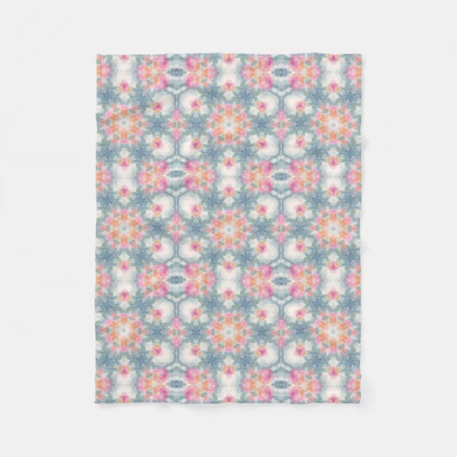 Abstract modern geometrical ornamental print blue fleece blanket (Front)