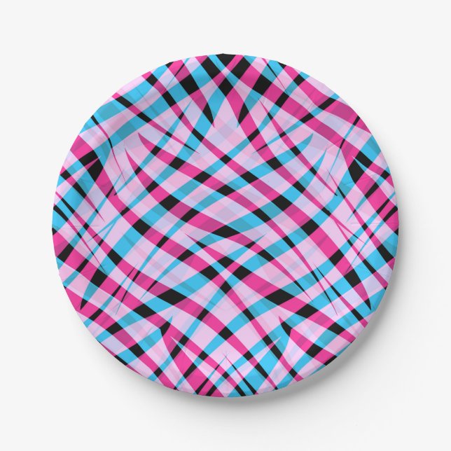 Abstract modern geometrical striped bright summer paper plate (Front)