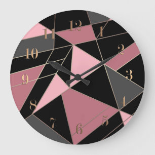 Abstract modern geometrical triangles print large clock