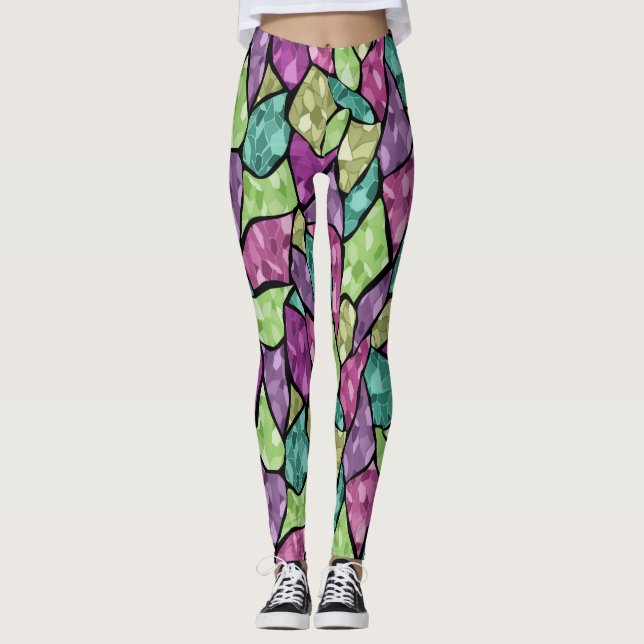 Abstract modern glass mosaic tile pattern bright c leggings (Front)
