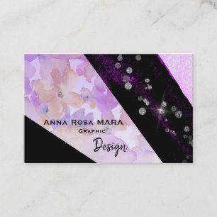 *~* Abstract Modern Glitter Geometric Black Floral Business Card