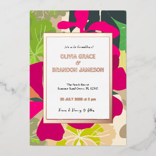 Abstract Modern Hot Pink Floral Wedding Gold