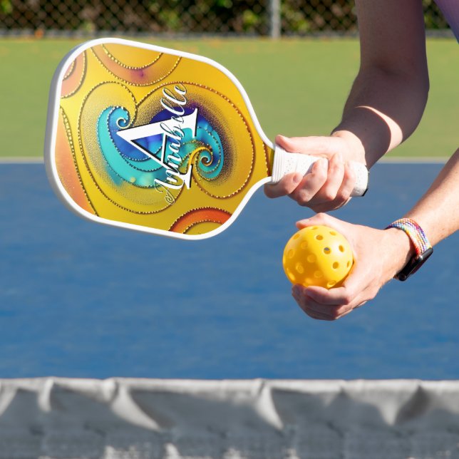 Abstract Modern Jewel and Gold Metallic Pickleball Paddle (Insitu)