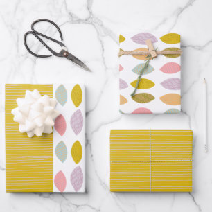 Abstract Modern Leaf And Coordinating Pattern Wrapping Paper Sheet