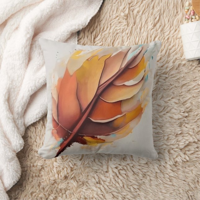 Abstract Modern Leaves Paintings Set, Leaf Throw Pillow (Blanket)
