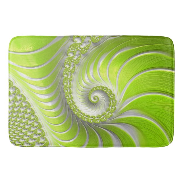 Abstract Modern Lime Green Spiral Fractal Bath Mat (Front)