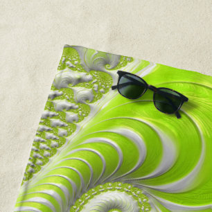 Abstract Modern Lime Green Spiral Fractal Beach Towel