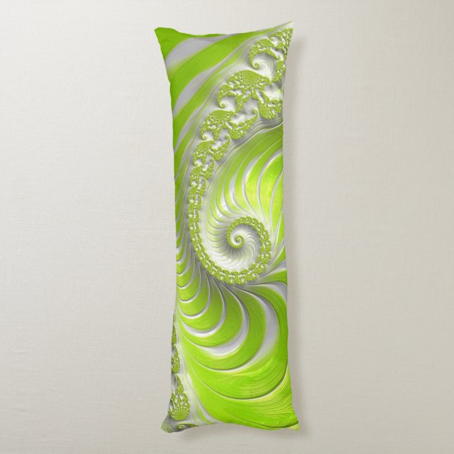 Abstract Modern Lime Green Spiral Fractal Body Pillow (Back (Vertical))
