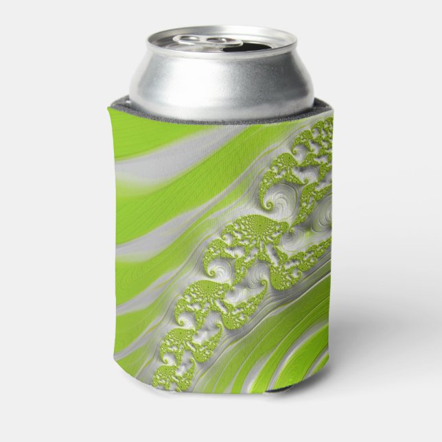 Abstract Modern Lime Green Spiral Fractal Can Cooler (Can Back)