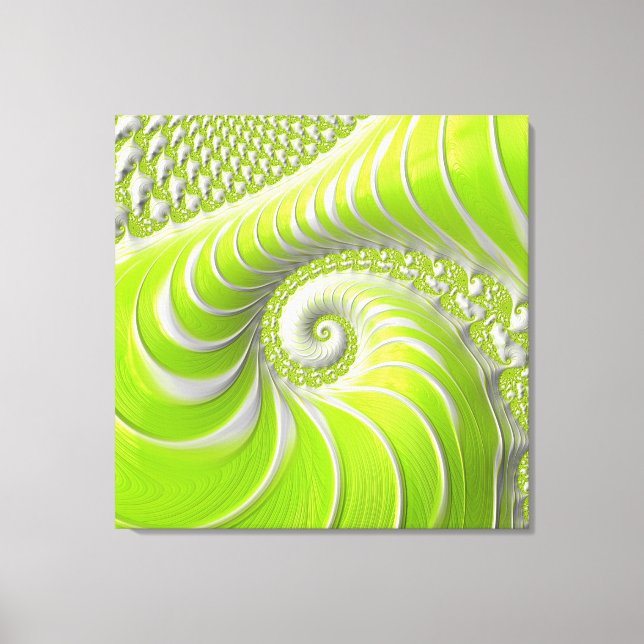 Abstract Modern Lime Green Spiral Fractal Canvas Print (Front)