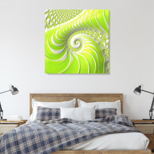 Abstract Modern Lime Green Spiral Fractal Canvas Print