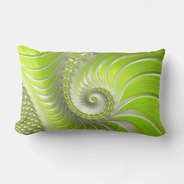 Abstract Modern Lime Green Spiral Fractal Lumbar Pillow (Front)