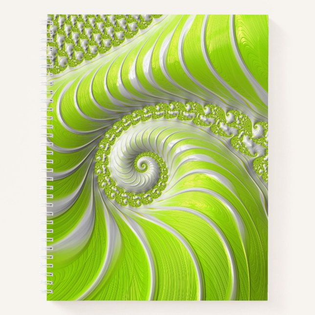 Abstract Modern Lime Green Spiral Fractal Notebook (Front)