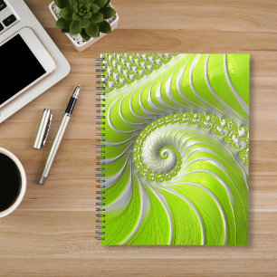 Abstract Modern Lime Green Spiral Fractal Planner