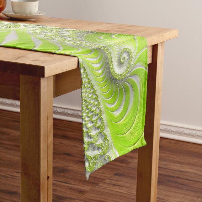 Abstract Modern Lime Green Spiral Fractal Short Table Runner (In Situ)