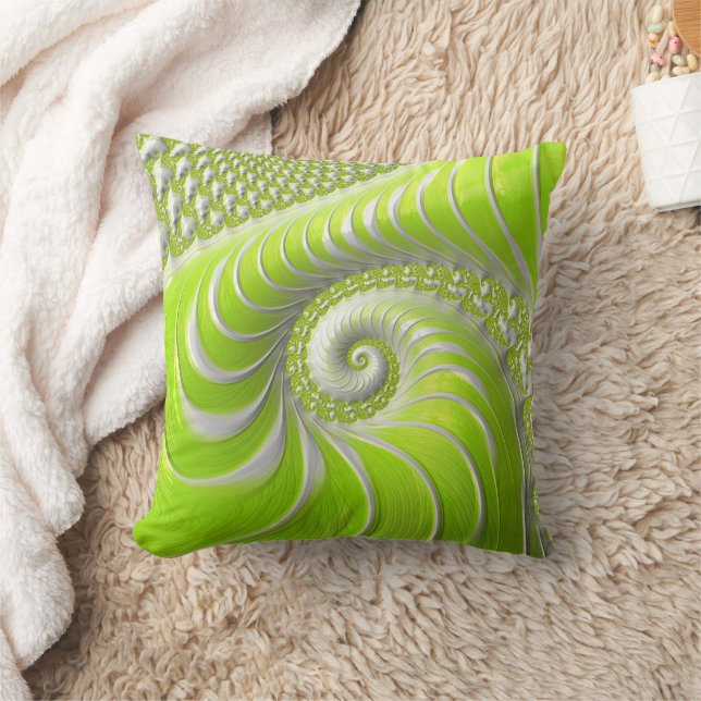 Abstract Modern Lime Green Spiral Fractal Throw Pillow (Blanket)