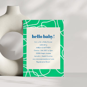 Abstract Modern Line Art Green Blue Baby Shower  Invitation