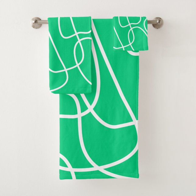Abstract Modern Line Art in Green Cute   Bath Towel Set (Insitu)