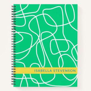 Abstract Modern Line Art in Green Personalized Notebook