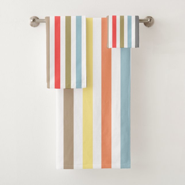 Abstract modern lined lines striped stripe coral o bath towel set (Insitu)