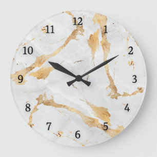 Abstract modern Marble gray gold aesthetic  Large Clock