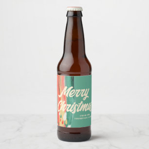 Abstract Modern Merry Christmas Personalized Name Beer Bottle Label