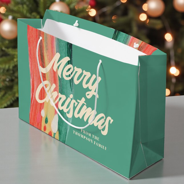 Abstract Modern Merry Christmas Personalized Name Large Gift Bag (Creator Uploaded)