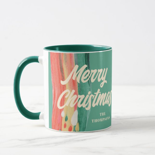 Abstract Modern Merry Christmas Personalized Name Mug (Left)