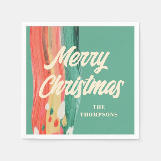Abstract Modern Merry Christmas Personalized Name Napkin (Front)