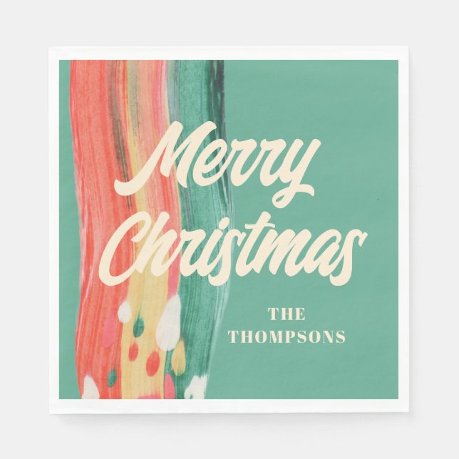 Abstract Modern Merry Christmas Personalized Name Napkin (Front)